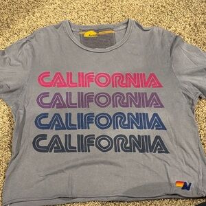 Aviator Nation Gray California Tee with Pink and Blue Graphics